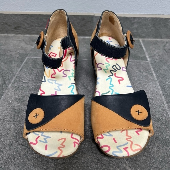 Clamp Women’s Open‎ Toe Leather Comfort Sandal Heels Tan & Navy - Picture 3 of 10